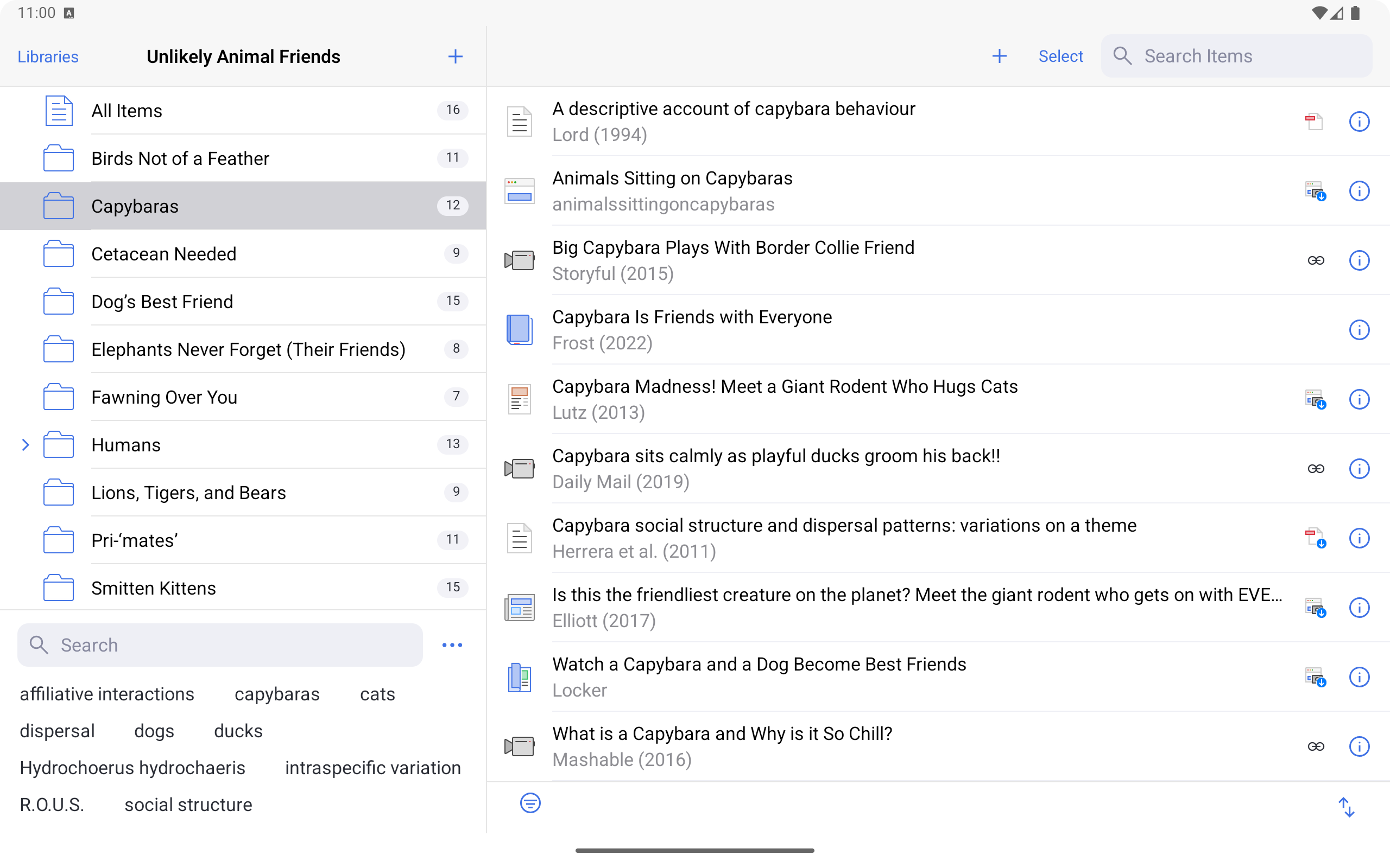 Interface de Zotero pour Android