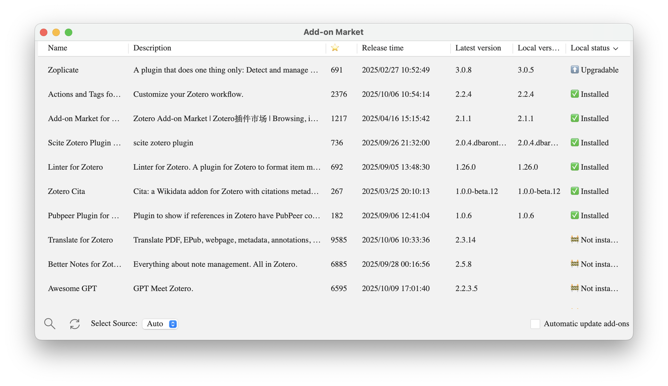 Interface d'Add-on Market