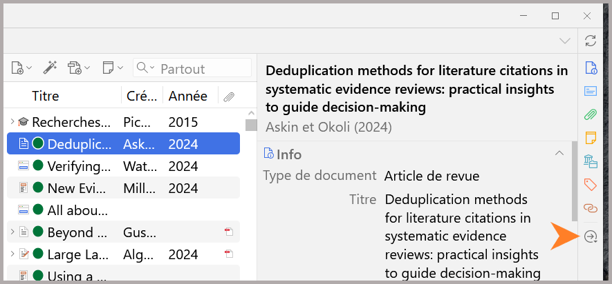 Le menu Localiser et ses différentes options