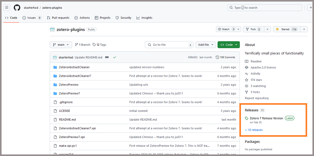 Rubrique Releases sur la page du dépôt GitHub d'une extension