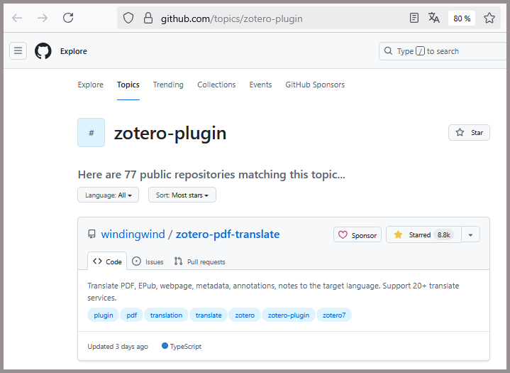 Liste de tous les dépôts GitHub indexés avec le sujet #zotero-plugin