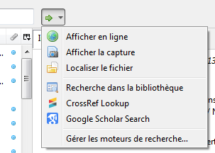 Capture d'écran présentant les différentes options du menu "Localiser"