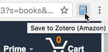 Le bouton du connecteur Zotero affiche l'icône "livre" sur la page d'un livre sur Amazon
