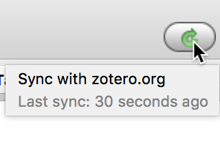 Icône d'état de la synchronisation dans le panneau de droite de la fenêtre de Zotero